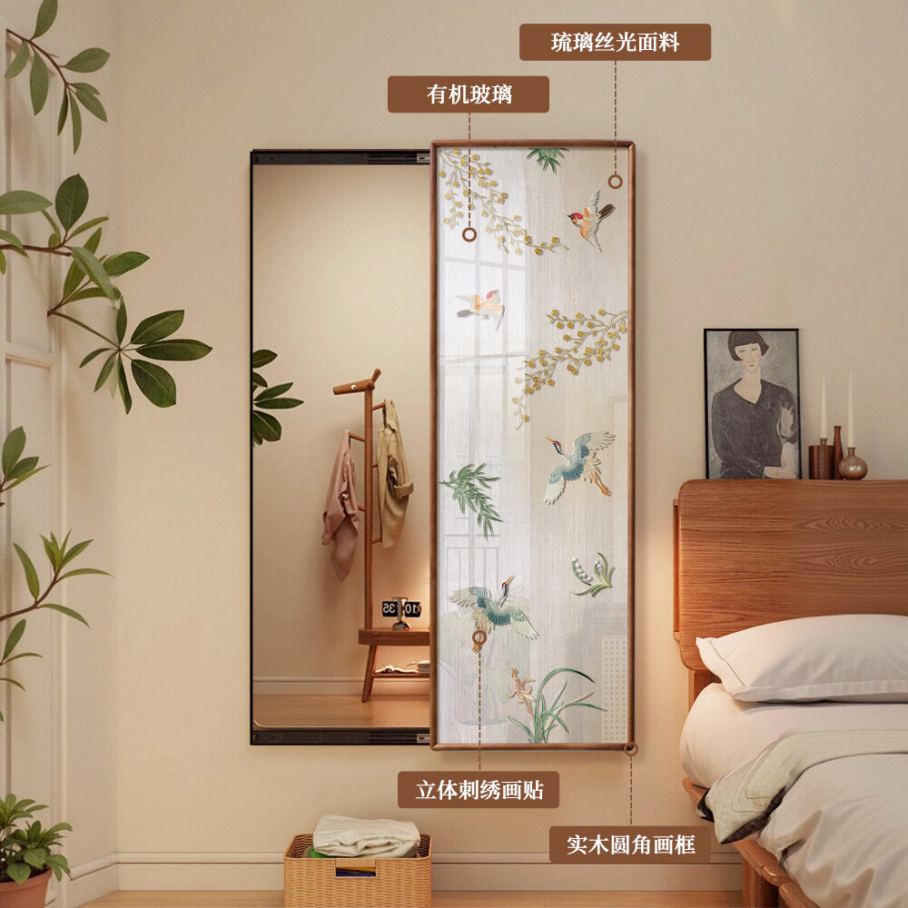老钱风全身镜上墙隐藏式客厅卧室玄关门后穿衣镜装饰画推拉镜挂画,淘宝优惠券,粉丝福利购,淘宝优惠卷