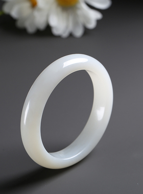 和田玉平安镯手镯女士玉镯子白玉