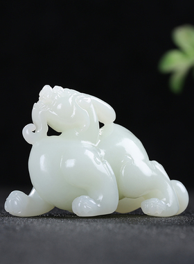 和田玉白玉貔貅瑞兽手把件玉石
