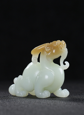 和田玉糖青白玉貔貅手把件玉石