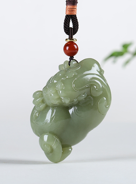 和田玉瑞兽仿古手把件若羌黄口料