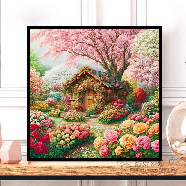 ພິມ cross stitch 2026 ໃຫມ່ຫ້ອງດໍາລົງຊີວິດ thread embroidery healing garden hut self-embroidery small pieces embroidery diamond stickers