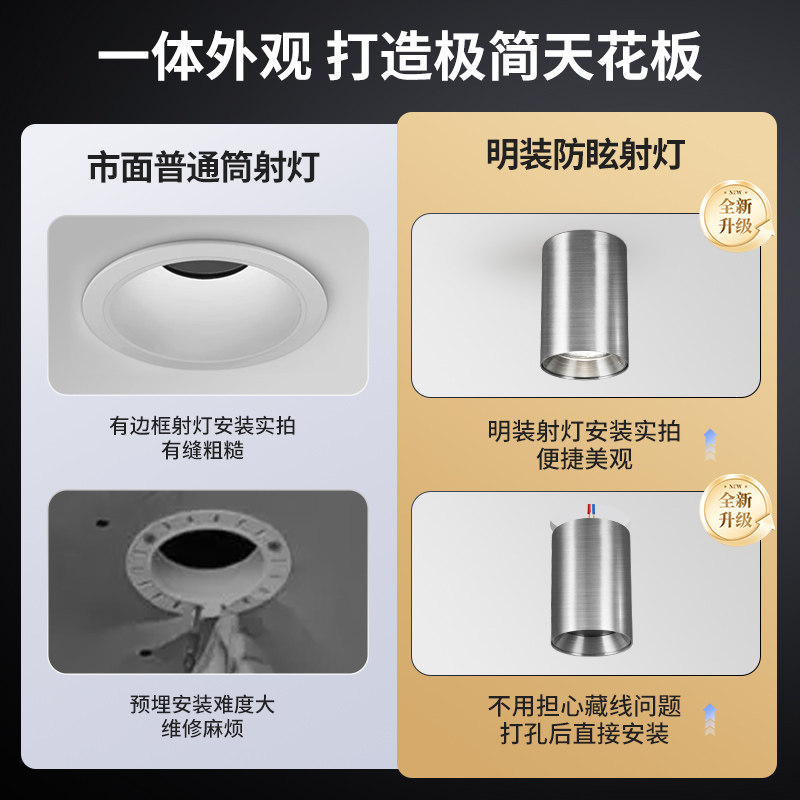 至御包豪斯明装射灯led小山丘防眩护眼家用银色免开孔无主灯M011,淘宝优惠券,粉丝福利购,淘宝优惠卷