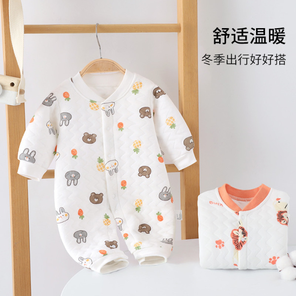 婴儿连体衣冬季加厚外出服男女宝宝秋冬夹棉衣服纯棉保暖哈衣棉服