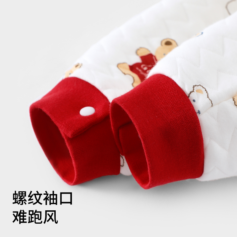 婴儿连体衣冬季加厚外出服男女宝宝秋冬夹棉衣服纯棉保暖哈衣棉服