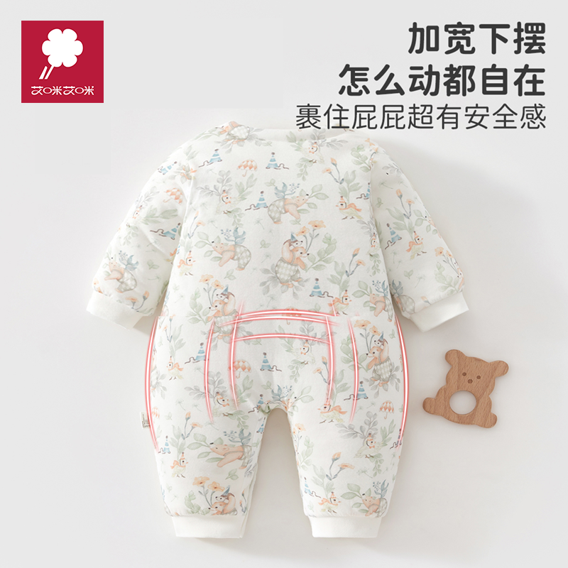 婴儿连体衣纯棉a类120g夹棉保暖冬季宝宝衣服无骨哈衣新生儿爬服