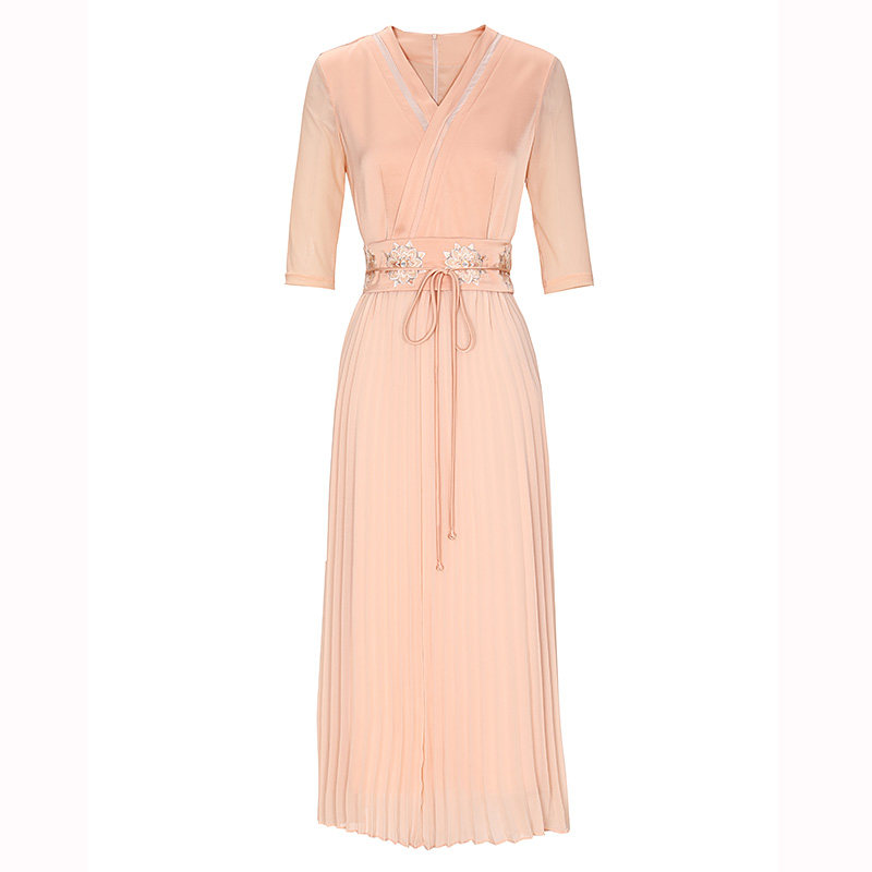 汉元素连衣裙国风中式改良百褶裙 娇品兰连衣裙