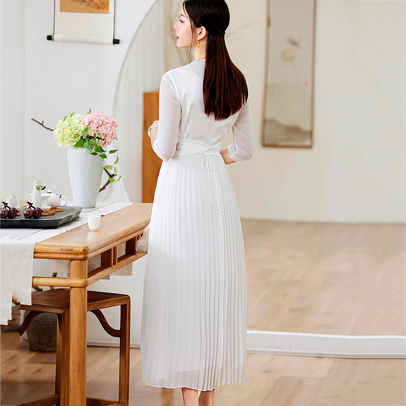 汉元素连衣裙国风中式改良百褶裙 娇品兰连衣裙