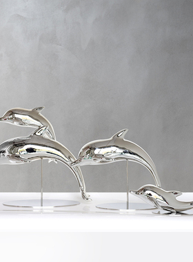 简约现代轻奢电镀金色银色海豚摆件样板间电视柜儿童房卡通装饰品