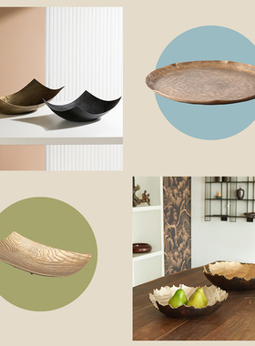 欧式轻奢复古做旧锤纹铝制装饰碗金属果盘现代茶几餐厅装饰品摆件