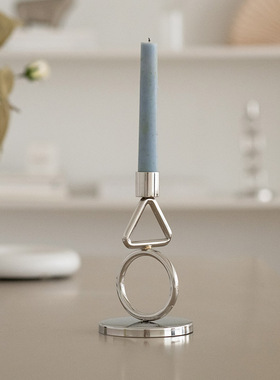 现代简约轻奢风电镀金属银色创意烛台电视柜餐厅餐桌软装饰品摆件