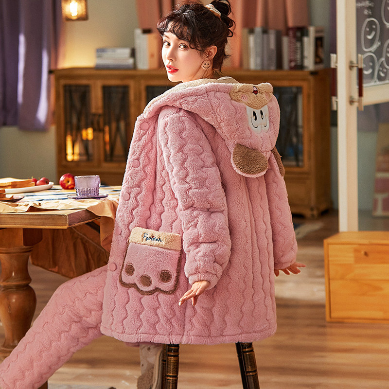 冬季珊瑚绒三层夹棉加绒可爱睡衣 绮若莉睡衣/家居服套装