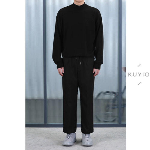 KUYIOU/日本JIN口面料 解构松紧腰抽绳基础直筒九分西裤男 - 图2