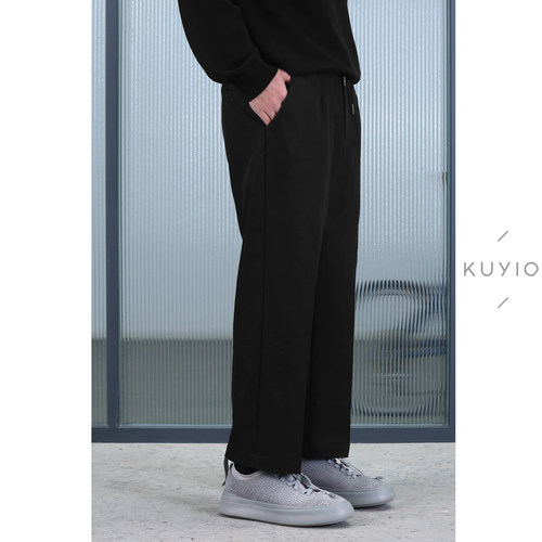 KUYIOU/日本JIN口面料 解构松紧腰抽绳基础直筒九分西裤男 - 图3