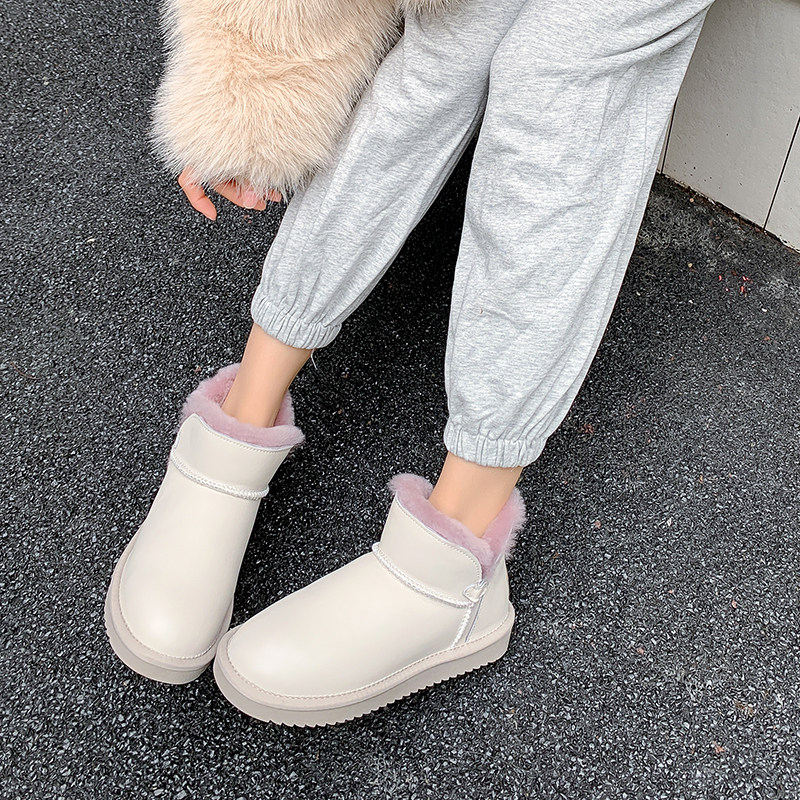 防水皮面白色皮毛一体短筒雪地靴 splendidtime时尚雪地靴