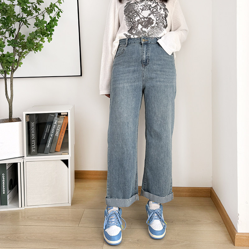 大码窄版直筒牛仔裤女2025秋季女裤显瘦九分烟管裤胖mm卷边裤子,淘宝优惠券,粉丝福利购,淘宝优惠卷