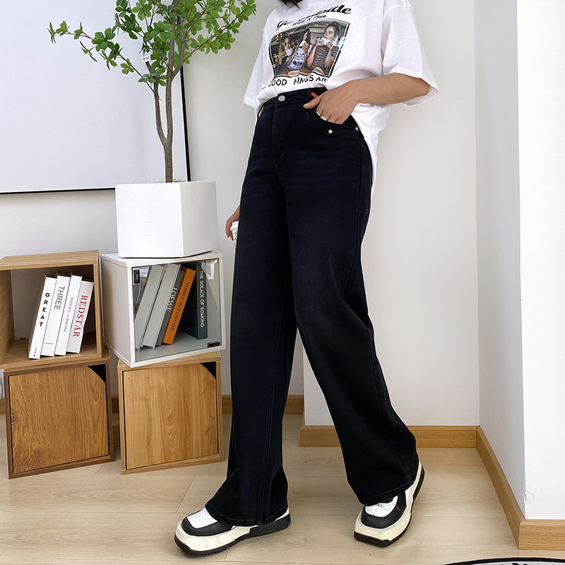大爽家大码窄版直筒阔腿裤女秋季宽松长裤显瘦牛仔裤胖mm黑色裤子,淘宝优惠券,粉丝福利购,淘宝优惠卷