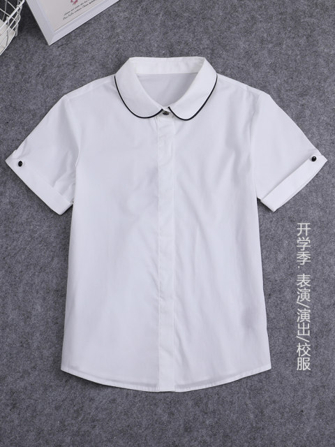 Stretch cotton college British style summer lapel crew neck