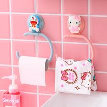 Cartoon Cute Bathroom Hung Towel Rack Free to punch single pole Makeup Room Paper Towel Rack Wall-mounted Kitchen Rag Shelf Hooks