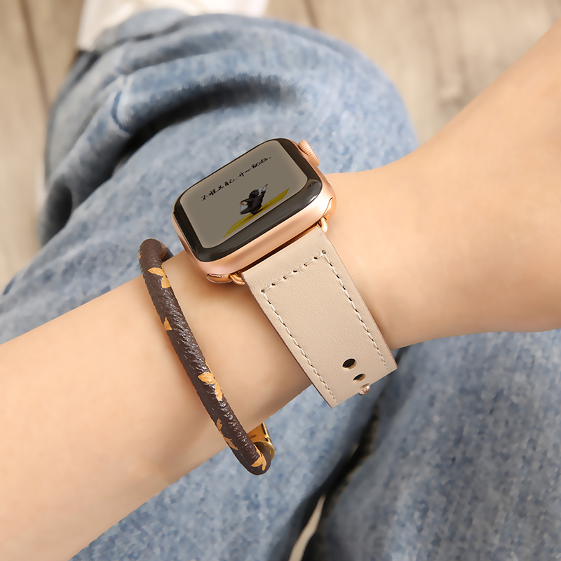 适用iwatchs9表带apple watch8真皮表带苹果手表带男女iwatch5/4代通用45mm49series Ultra潮透气表带40/44