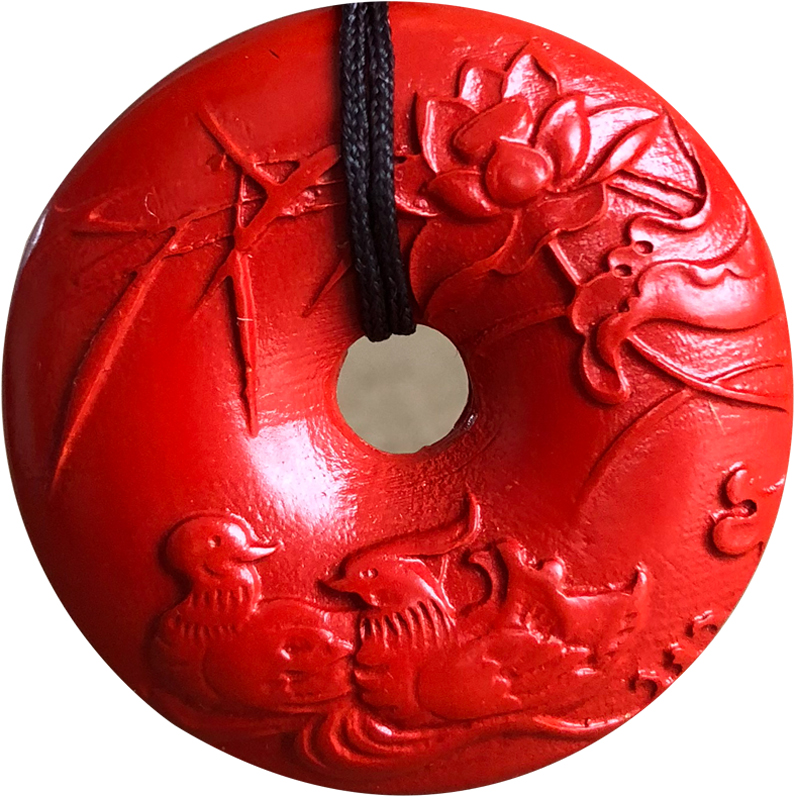 2021牛年比翼增情朱砂红吉祥物吊坠鸳鸯生情催缘开运项链挂件证书 - 图0