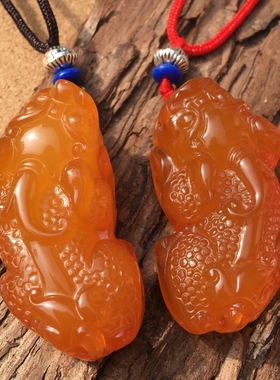 天然黄玛瑙貔貅吊坠男女玉髓招财转运貔貅吉祥物挂件玉佩情侣证书