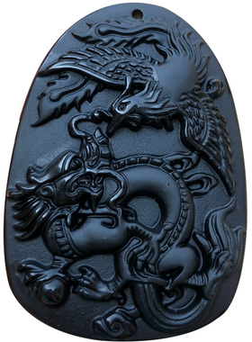 龙凤呈祥玉佩天然黑曜石玉石龙凤牌挂件男女吊坠龙凤吉祥情侣