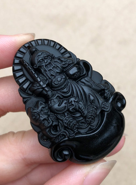 黑曜石赵公明元帅财神骑虎武财神吊坠 武财神虎年吉祥物随身挂件
