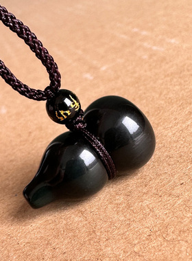 保真黑曜石立体葫芦吊坠男女小美女随身团结美满求福好运富贵挂件