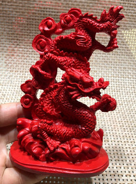 朱砂红龙凤摆件 龙凤呈祥结婚礼物凤凰龙家居装饰品乔迁工艺品