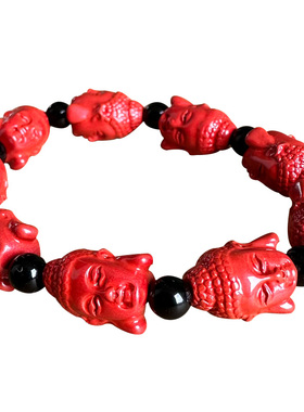 原矿帝王红朱砂释迦摩尼佛头手链出人头地大日如来手饰生肖守护戴