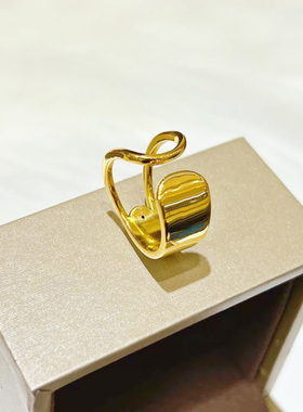 5D硬金黄金易拉罐戒指女款999足金ins风时尚小众纯金几何指环送礼