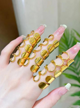 5D硬金黄金易拉罐戒指女款999足金ins风时尚小众纯金几何指环送礼