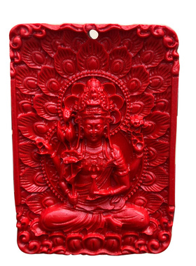 帝王红朱砂佛母明王菩萨密宗吊坠 孔雀大明王佛像男女款护身佩戴