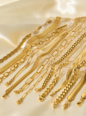 钛钢手链冷淡风古巴链扁蛇链不锈钢饰品女轻奢感高品配件