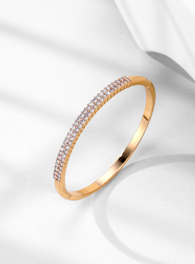 肯杰铜镀真金精美轻奢镶锆手镯时尚气质日常佩戴开口手镯特价