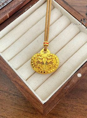 金店同款越南古法沙金镂空花丝金枝玉叶如意锁吊坠小众百搭高级感