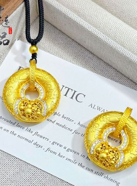 金店同款古法越南沙金镶钻镂空福泰安康葫芦平安扣吊坠女百搭小众