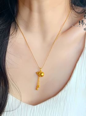 金店同款保色越南古法沙金流苏小葫芦吊坠 新中式国风葫芦挂坠