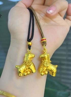 新中式金店同款越南沙金锤纹小马项链马上有钱花吊坠毛衣链国潮风