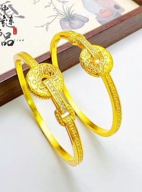 金店款古法越南沙金镶钻福泰安康葫芦卡扣手镯新中式镶钻葫芦手镯
