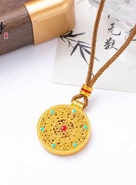 新款越南沙金珐琅彩如意罗盘吊坠项链中式缕空八宝富贵花小众百搭