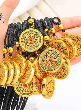 金店同款古法越南沙金饰品镂空福气满满五福圆满罗盘项链不掉色