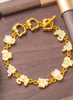 越南沙金Kitty猫手链古法沙金不掉色珐琅彩卡通可爱凯蒂猫手链