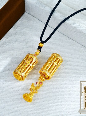 金店同款越南沙金镂空镶钻喜上眉梢算盘鸟笼吊坠项链设计感锁骨链