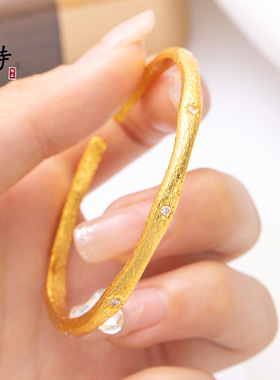 新品越南沙金开口拉丝竹节六芒星新中式古法实心錾刻精致手镯百搭