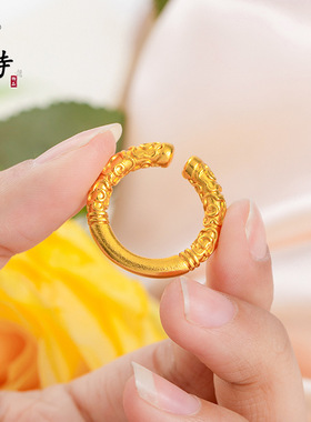 古法越南沙金精致版小众设计感金箍棒开口戒指中式百搭男女款高级