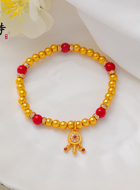 越南沙金新中式红宝石手链创意破啷吊坠手串红金交织腕间奇遇灵动