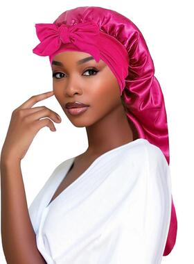 Women Bonnet Satin Sleeping Hat Long Tail Braid Hair Night S