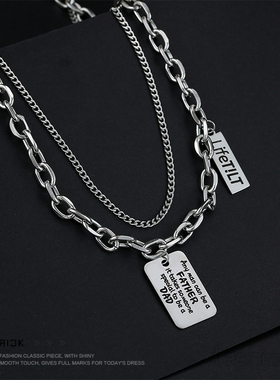 嘻哈潮牌字母方牌双层叠戴项链